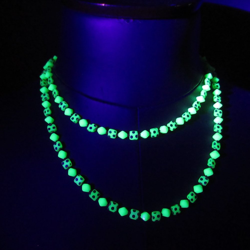 Hand knotted Uranium glass bead necklace